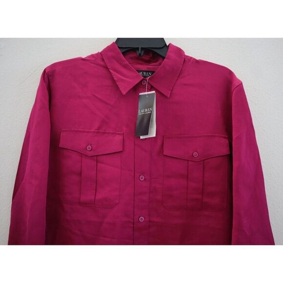 Lauren Ralph Lauren Women's Sz Large Fuchsia Berry Satin Shantung L/S Shirt - Picture 4 of 9